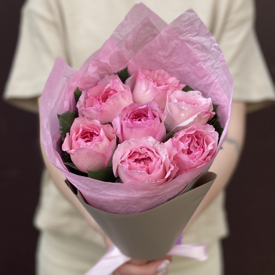 Пионовидная роза Букет из 7 розовых пионовидных роз